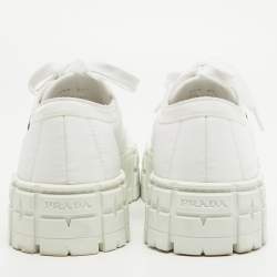 Pre Owned Prada White Nylon Gabardine Double Wheel Sneakers Size 39.5