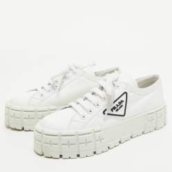 Pre Owned Prada White Nylon Gabardine Double Wheel Sneakers Size 39.5