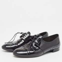 Prada Black Patent Leather Lace Up Derby Size 36.5