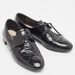 Prada Black Patent Leather Lace Up Derby Size 36.5