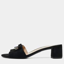 Prada Black Suede Bow Slide Sandals Size 35