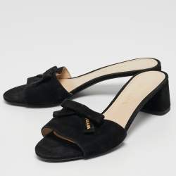Prada Black Suede Bow Slide Sandals Size 35