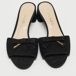 Prada Black Suede Bow Slide Sandals Size 35
