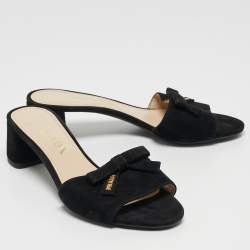 Prada Black Suede Bow Slide Sandals Size 35