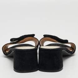 Prada Black Suede Bow Slide Sandals Size 35