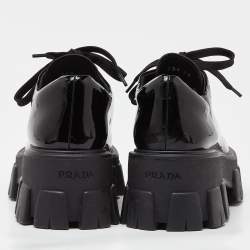 Pre Owned Prada Black Patent Leather Monolith Platform Derby Sneakers Size 36