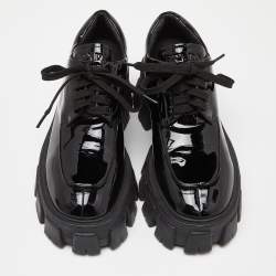 Pre Owned Prada Black Patent Leather Monolith Platform Derby Sneakers Size 36