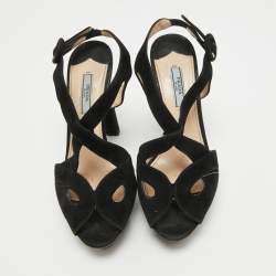 Prada Black Suede Platform Slingback Sandals Size 38