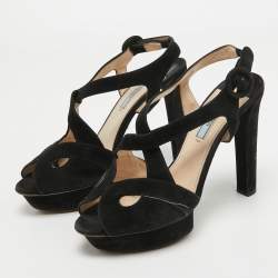 Prada Black Suede Platform Slingback Sandals Size 38