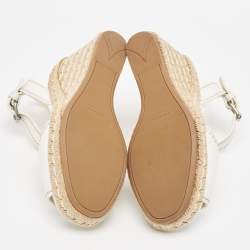 Prada White Leather Espadrille Platform Wedge Ankle Strap Sandals Size 40