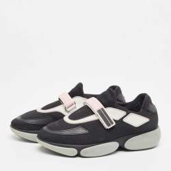 Pre Owned Prada Black Mesh and Rubber Velcro Slip On Sneakers Size 38