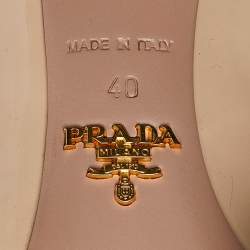 Prada Beige Patent Leather Bow Detail Block Heel Pumps Size 40