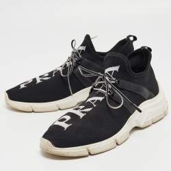 Pre Owned Prada Black Fabric Knit Fabric High Top Sneakers Size 39