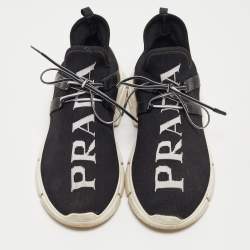 Pre Owned Prada Black Fabric Knit Fabric High Top Sneakers Size 39