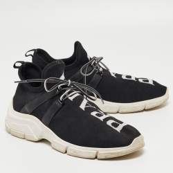 Pre Owned Prada Black Fabric Knit Fabric High Top Sneakers Size 39