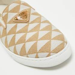 Prada Beige/White Canvas Slip On Sneakers Size 36