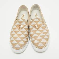 Prada Beige/White Canvas Slip On Sneakers Size 36