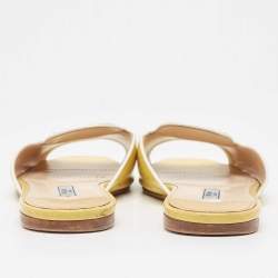 Prada Yellow Saffiano Vernice Leather Flat Slides Size 36