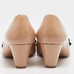 Pre Owned Prada Beige Patent Leather Crystal Embellished Bow Pumps Size 36