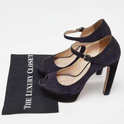 Prada Blue/Black Suede Platform Ankle Strap Sandals Size 39.5