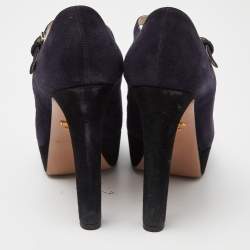 Prada Blue/Black Suede Platform Ankle Strap Sandals Size 39.5
