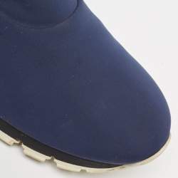 Prada Navy Blue Nylon Slip On Sneakers Size 38.5