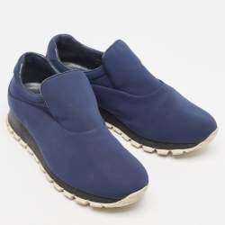 Prada Navy Blue Nylon Slip On Sneakers Size 38.5