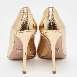 Pre Owned Prada Gold Python Embossed Leather Pointed Toe Pumps Size 37.5