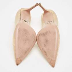 Pre Owned Prada Gold Python Embossed Leather Pointed Toe Pumps Size 37.5