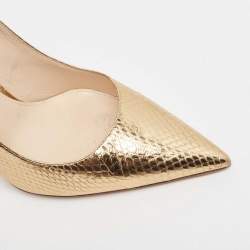 Pre Owned Prada Gold Python Embossed Leather Pointed Toe Pumps Size 37.5
