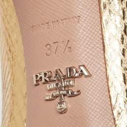Pre Owned Prada Gold Python Embossed Leather Pointed Toe Pumps Size 37.5