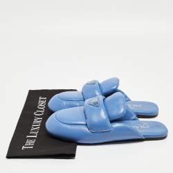 Prada Blue Leather Pantofole Padded Flat Mules Size 39