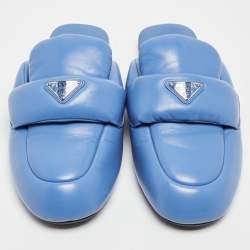 Prada Blue Leather Pantofole Padded Flat Mules Size 39