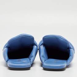 Prada Blue Leather Pantofole Padded Flat Mules Size 39