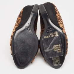 Prada Brown Calf Hair Wedge Sandals Size 37.5 