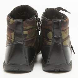 Prada Tricolor Leather and Camo Print Nylon High Top Sneakers Size 35