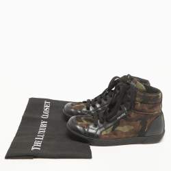 Prada Tricolor Leather and Camo Print Nylon High Top Sneakers Size 35