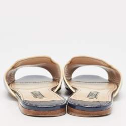 Pre Owned Gucci Navy Blue Vernice Saffiano Leather Flat Slides Size 36