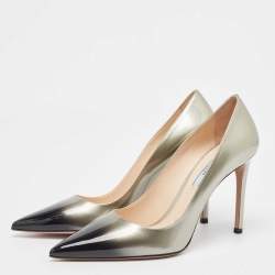 Prada Silver/Black Ombre Patent Leather Pointed Toe Pumps Size 39
