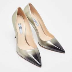Prada Silver/Black Ombre Patent Leather Pointed Toe Pumps Size 39