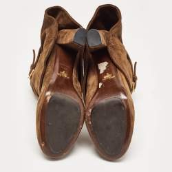 Pre Owned Prada Brown Suede Buckle Ankle Boots Size 39.5