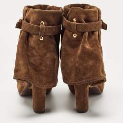 Pre Owned Prada Brown Suede Buckle Ankle Boots Size 39.5