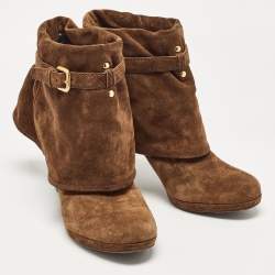 Pre Owned Prada Brown Suede Buckle Ankle Boots Size 39.5