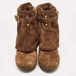 Pre Owned Prada Brown Suede Buckle Ankle Boots Size 39.5