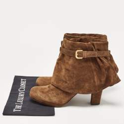 Pre Owned Prada Brown Suede Buckle Ankle Boots Size 39.5