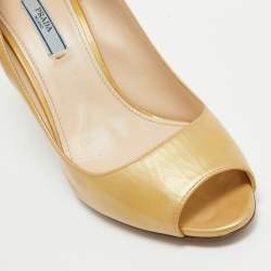 Prada Gold Patent Leather Peep Toe Pumps Size 40.5
