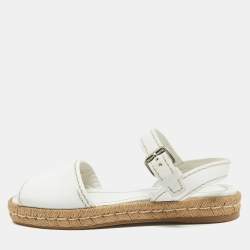 Prada  White Leather Slingback Espadrille Sandals Size 38