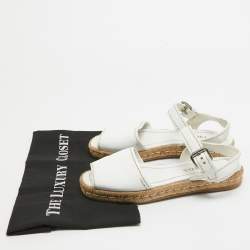 Prada  White Leather Slingback Espadrille Sandals Size 38
