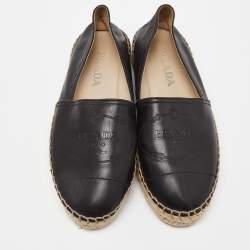 Prada Black Leather Espadrille Flats Size 35.5