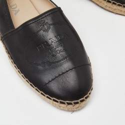 Prada Black Leather Espadrille Flats Size 35.5